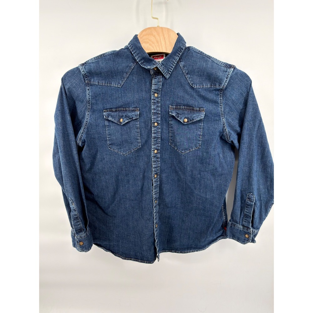 Wrangler Men's XL Denim Western Shirt Snap Front Long Sleeve Blue Cotton Blend
